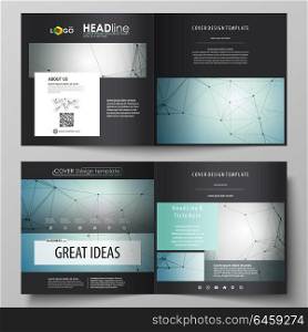 Business templates for square design bi fold brochure, flyer, booklet or annual report. Leaflet cover, abstract vector layout. Geometric background. Molecular structure. Medical, technology concept.. Business templates for square design bi fold brochure, magazine, flyer, booklet or annual report. Leaflet cover, abstract flat layout, easy editable vector. Geometric background, connected line and dots. Molecular structure. Scientific, medical, technology concept.