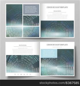 Business templates for square design bi fold brochure, flyer, booklet or report. Leaflet cover, abstract flat layout, easy editable vector. Technology background in geometric style made from circles.. Business templates for square design bi fold brochure, magazine, flyer, booklet or annual report. Leaflet cover, abstract flat layout, easy editable vector. Technology background in geometric style made from circles.