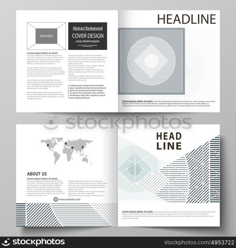 Business templates for square design bi fold brochure, flyer, booklet, report. Leaflet cover, abstract vector layout. Minimalistic background with lines. Gray geometric shapes forming simple pattern.. Business templates for square design bi fold brochure, magazine, flyer, booklet or annual report. Leaflet cover, abstract flat layout, easy editable vector. Minimalistic background with lines. Gray color geometric shapes forming simple beautiful pattern.