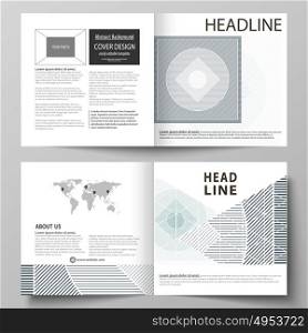 Business templates for square design bi fold brochure, flyer, booklet, report. Leaflet cover, abstract vector layout. Minimalistic background with lines. Gray geometric shapes forming simple pattern.. Business templates for square design bi fold brochure, magazine, flyer, booklet or annual report. Leaflet cover, abstract flat layout, easy editable vector. Minimalistic background with lines. Gray color geometric shapes forming simple beautiful pattern.