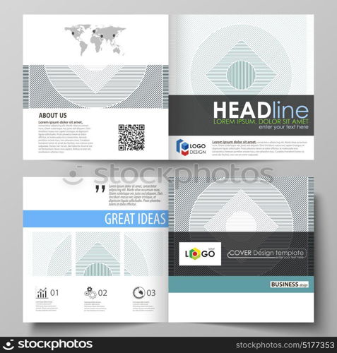 Business templates for square design bi fold brochure, flyer, booklet, report. Leaflet cover, abstract vector layout. Minimalistic background with lines. Gray geometric shapes forming simple pattern.. Business templates for square design bi fold brochure, flyer, booklet, report. Leaflet cover, abstract vector layout. Minimalistic background with lines. Gray geometric shapes forming simple pattern