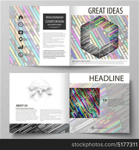 Business templates for square design bi fold brochure, flyer, booklet, report. Leaflet cover, vector layout. Colorful background made of stripes. Abstract tubes and dots. Glowing multicolored texture. Business templates for square design bi fold brochure, flyer, booklet, report. Leaflet cover, vector layout. Colorful background made of stripes. Abstract tubes and dots. Glowing multicolored texture.