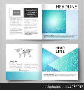 Business templates for square design bi fold brochure, flyer. Leaflet cover, vector layout. Chemistry pattern, connecting lines and dots, molecule structure, medical DNA research. Medicine concept.. Business templates for square design bi fold brochure, magazine, flyer, booklet or annual report. Leaflet cover, abstract flat layout, easy editable vector. Chemistry pattern, connecting lines and dots, molecule structure, medical DNA research. Medicine concept.