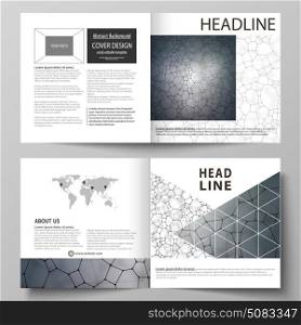 Business templates for square design bi fold brochure, flyer. Leaflet cover, vector layout. Chemistry pattern, molecular texture, polygonal molecule structure, cell. Medicine, microbiology concept.. Business templates for square design bi fold brochure, magazine, flyer, booklet or annual report. Leaflet cover, abstract flat layout, easy editable vector. Chemistry pattern, molecular texture, polygonal molecule structure, cell. Medicine, science, microbiology concept.