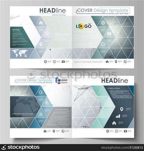 Business templates for square design bi fold brochure, flyer. Leaflet cover, vector layout. Genetic and chemical compounds. Atom, DNA and neurons. Chemistry, science concept. Geometric background.. Business templates for square design bi fold brochure, magazine, flyer, booklet or annual report. Leaflet cover, abstract flat layout, easy editable vector. Genetic and chemical compounds. Atom, DNA and neurons. Medicine, chemistry, science or technology concept. Geometric background.