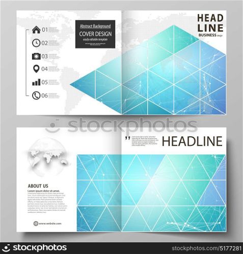 Business templates for square design bi fold brochure, flyer. Leaflet cover, vector layout. Chemistry pattern, connecting lines and dots, molecule structure, medical DNA research. Medicine concept.. Business templates for square design bi fold brochure, flyer. Leaflet cover, vector layout. Chemistry pattern, connecting lines and dots, molecule structure, medical DNA research. Medicine concept
