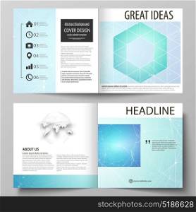 Business templates for square design bi fold brochure, flyer. Leaflet cover, vector layout. Chemistry pattern, connecting lines and dots, molecule structure, medical DNA research. Medicine concept.. Business templates for square design bi fold brochure, magazine, flyer, booklet or annual report. Leaflet cover, abstract flat layout, easy editable vector. Chemistry pattern, connecting lines and dots, molecule structure, medical DNA research. Medicine concept.