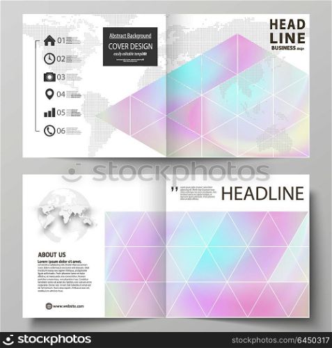 Business templates for square design bi fold brochure, flyer. Leaflet cover, vector layout. Hologram, background in pastel colors, holographic effect. Blurred colorful pattern, futuristic texture.. Business templates for square design bi fold brochure, magazine, flyer, booklet or annual report. Leaflet cover, abstract flat layout, easy editable vector. Hologram, background in pastel colors with holographic effect. Blurred colorful pattern, futuristic surreal texture.
