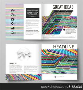 Business templates for square design bi fold brochure, flyer, report. Leaflet cover, abstract vector layout. Bright color lines, colorful style with geometric shapes, beautiful minimalist background.. Business templates for square design bi fold brochure, magazine, flyer, booklet or annual report. Leaflet cover, abstract flat layout, easy editable vector. Bright color lines, colorful style with geometric shapes forming beautiful minimalist background.