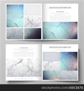 Business templates for square design bi fold brochure, flyer, report. Leaflet cover, vector layout. Compounds lines and dots. Big data visualization in minimal style. Graphic communication background.. Business templates for square design bi fold brochure, magazine, flyer, booklet or annual report. Leaflet cover, abstract flat layout, easy editable vector. Compounds lines and dots. Big data visualization in minimal style. Graphic communication background.