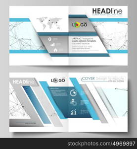 Business templates for square design bi fold brochure, flyer, report. Leaflet cover, vector layout. Chemistry pattern, connecting lines and dots, molecule structure on white, geometric background.. Business templates for square design bi fold brochure, magazine, flyer, booklet or annual report. Leaflet cover, abstract flat layout, easy editable vector. Chemistry pattern, connecting lines and dots, molecule structure on white, geometric graphic background.