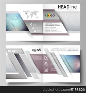 Business templates for square design bi fold brochure, flyer, report. Leaflet cover, vector layout. Compounds lines and dots. Big data visualization in minimal style. Graphic communication background.. Business templates for square design bi fold brochure, magazine, flyer, booklet or annual report. Leaflet cover, abstract flat layout, easy editable vector. Compounds lines and dots. Big data visualization in minimal style. Graphic communication background.