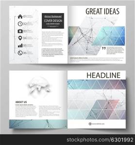 Business templates for square design bi fold brochure, flyer, report. Leaflet cover, vector layout. Compounds lines and dots. Big data visualization in minimal style. Graphic communication background. Business templates for square design bi fold brochure, flyer, report. Leaflet cover, vector layout. Compounds lines and dots. Big data visualization in minimal style. Graphic communication background.