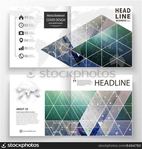 Business templates for square design bi fold brochure, magazine, flyer, booklet. Leaflet cover, vector layout. Chemistry pattern, hexagonal molecule structure. Medicine, science, technology concept.. Business templates for square design bi fold brochure, magazine, flyer, booklet or annual report. Leaflet cover, abstract flat layout, easy editable vector. Chemistry pattern, hexagonal molecule structure. Medicine, science, technology concept.