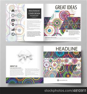 Business templates for square design bi fold brochure, magazine, flyer, booklet or annual report. Leaflet cover, abstract flat layout, easy editable vector. Bright color background in minimalist style made from colorful circles.