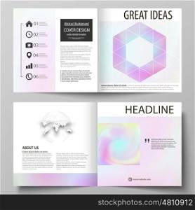 Business templates for square design bi fold brochure, magazine, flyer, booklet or annual report. Leaflet cover, abstract flat layout, easy editable vector. Hologram, background in pastel colors with holographic effect. Blurred colorful pattern, futuristic surreal texture.