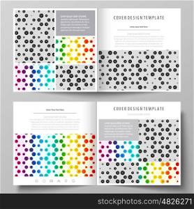Business templates for square design bi fold brochure, magazine, flyer, booklet or annual report. Leaflet cover, abstract flat layout, easy editable vector. Chemistry pattern, hexagonal design molecule structure, scientific, medical DNA research. Geometric colorful background.