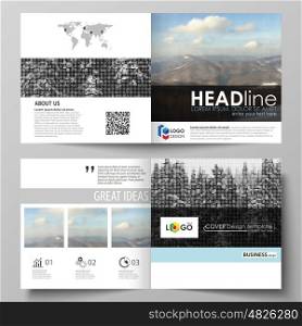 Business templates for square design bi fold brochure, magazine, flyer, booklet or annual report. Leaflet cover, abstract flat layout, easy editable vector. Abstract landscape of nature. Dark color pattern in vintage style, mosaic texture.