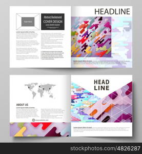 Business templates for square design bi fold brochure, magazine, flyer, booklet or annual report. Leaflet cover, abstract flat layout, easy editable vector. Bright color lines and dots, colorful minimalist backdrop with geometric shapes forming beautiful minimalistic background.
