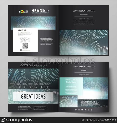 Business templates for square design bi fold brochure, magazine, flyer, booklet or annual report. Leaflet cover, abstract flat layout, easy editable vector. Technology background in geometric style made from circles.