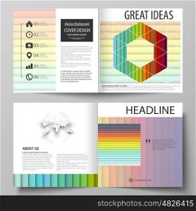 Business templates for square design bi fold brochure, magazine, flyer, booklet or annual report. Leaflet cover, abstract flat layout, easy editable vector. Bright color rectangles, colorful design with overlapping geometric rectangular shapes forming abstract beautiful background.