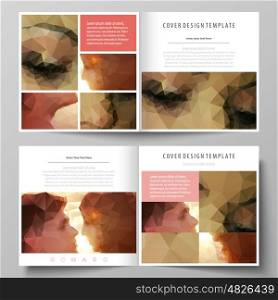 Business templates for square design bi fold brochure, magazine, flyer, booklet or annual report. Leaflet cover, abstract flat layout, easy editable vector. Romantic couple kissing. Beautiful background. Geometrical pattern in triangular style.