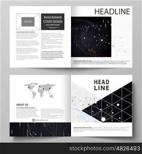 Business templates for square design bi fold brochure, magazine, flyer, booklet or annual report. Leaflet cover, abstract flat layout, easy editable vector. Abstract infographic background in minimalist style made from lines, symbols, charts, diagrams and other elements.