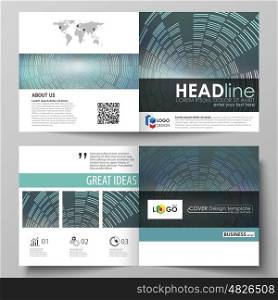 Business templates for square design bi fold brochure, magazine, flyer, booklet or annual report. Leaflet cover, abstract flat layout, easy editable vector. Technology background in geometric style made from circles.