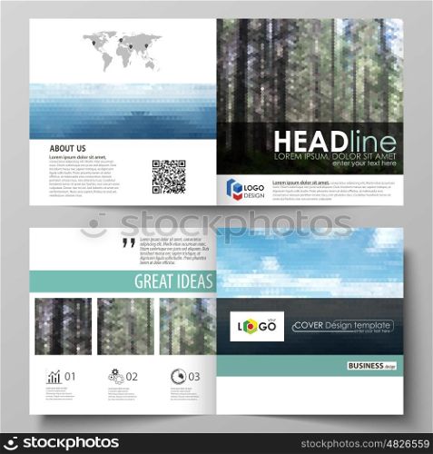 Business templates for square design bi fold brochure, magazine, flyer, booklet or annual report. Leaflet cover, abstract flat layout, easy editable vector. Colorful background made of triangular or hexagonal texture for travel business, natural landscape in polygonal style.