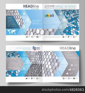 Business templates for square design bi fold brochure, magazine, flyer, booklet or annual report. Leaflet cover, abstract flat layout, easy editable vector. Blue and gray color hexagons in perspective. Abstract polygonal style modern background.