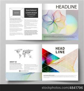 Business templates for square design bi fold brochure, magazine, flyer, booklet or annual report. Leaflet cover, abstract flat layout, easy editable vector. Colorful design with overlapping geometric shapes and waves forming abstract beautiful background.