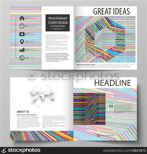 Business templates for square design bi fold brochure, magazine, flyer, booklet or annual report. Leaflet cover, abstract flat layout, easy editable vector. Bright color lines, colorful style with geometric shapes forming beautiful minimalist background.