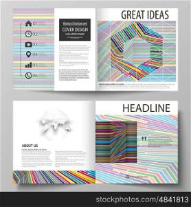 Business templates for square design bi fold brochure, magazine, flyer, booklet or annual report. Leaflet cover, abstract flat layout, easy editable vector. Bright color lines, colorful style with geometric shapes forming beautiful minimalist background.