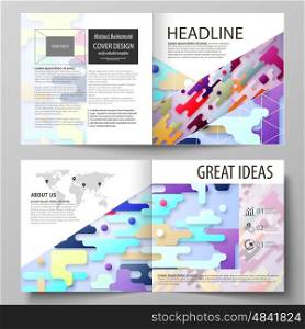 Business templates for square design bi fold brochure, magazine, flyer, booklet or annual report. Leaflet cover, abstract flat layout, easy editable vector. Bright color lines and dots, colorful minimalist backdrop with geometric shapes forming beautiful minimalistic background.