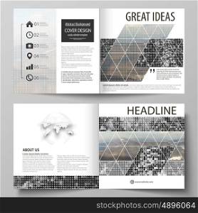 Business templates for square design bi fold brochure, magazine, flyer, booklet or annual report. Leaflet cover, abstract flat layout, easy editable vector. Abstract landscape of nature. Dark color pattern in vintage style, mosaic texture.