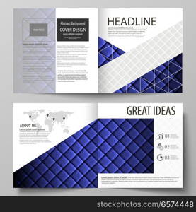 Business templates for square design bi fold brochure, magazine, flyer, booklet or annual report. Leaflet cover, abstract flat layout, easy editable vector. Shiny fabric, rippled texture, white and blue color silk, colorful vintage style background.. Business templates for square design bi fold brochure, magazine, flyer. Leaflet cover, abstract vector layout. Shiny fabric, rippled texture, white or blue color silk, vintage style background