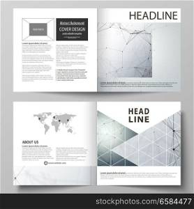 Business templates for square design bi fold brochure, magazine, flyer, booklet or annual report. Leaflet cover, abstract flat layout, easy editable vector. Genetic and chemical compounds. Atom, DNA and neurons. Medicine, chemistry, science or technology concept. Geometric background.. Business templates for square design bi fold brochure, flyer. Leaflet cover, vector layout. Genetic and chemical compounds. Atom, DNA and neurons. Chemistry, science concept. Geometric background.