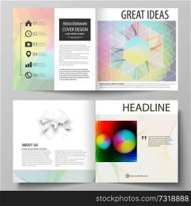 Business templates for square design bi fold brochure, magazine, flyer, booklet or annual report. Leaflet cover, abstract flat layout, easy editable vector. Colorful design with overlapping geometric shapes and waves forming abstract beautiful background.. Business templates for square bi fold brochure, magazine, flyer. Leaflet cover, flat vector layout. Colorful design, overlapping geometric shapes and waves forming abstract beautiful background.