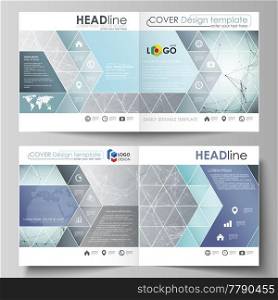 Business templates for square design bi fold brochure, magazine, flyer, booklet or annual report. Leaflet cover, abstract flat layout, easy editable vector. Chemistry pattern, connecting lines and dots, molecule structure, scientific medical DNA research.. Business templates for square design bi fold brochure, flyer, report. Leaflet cover, vector layout. Chemistry pattern, connecting lines and dots, molecule structure, scientific medical DNA research.