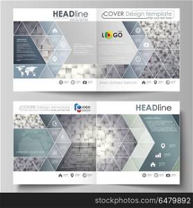 Business templates for square design bi fold brochure, magazine, flyer, booklet, report. Leaflet cover, abstract vector layout. Pattern made from squares, gray background in geometrical style.. Business templates for square design bi fold brochure, magazine, flyer, booklet or annual report. Leaflet cover, abstract flat layout, easy editable vector. Pattern made from squares, gray background in geometrical style. Simple texture.