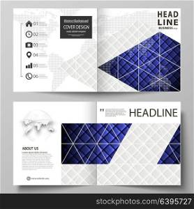 Business templates for square design bi fold brochure, magazine, flyer. Leaflet cover, abstract vector layout. Shiny fabric, rippled texture, white or blue color silk, vintage style background. Business templates for square design bi fold brochure, magazine, flyer, booklet or annual report. Leaflet cover, abstract flat layout, easy editable vector. Shiny fabric, rippled texture, white and blue color silk, colorful vintage style background.