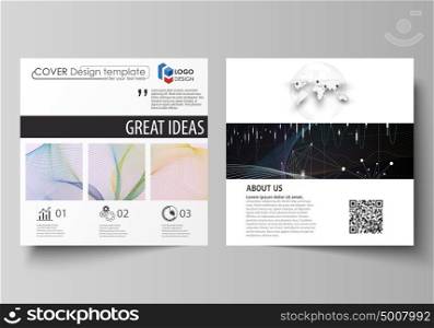 Business templates for square design brochure, flyer, annual report. Leaflet cover, vector layout. Colorful abstract infographic background with lines, symbols, charts, diagrams and other elements.. Business templates for square design brochure, magazine, flyer, booklet or annual report. Leaflet cover, abstract flat layout, easy editable vector. Colorful abstract infographic background in minimalist style made from lines, symbols, charts, diagrams and other elements.