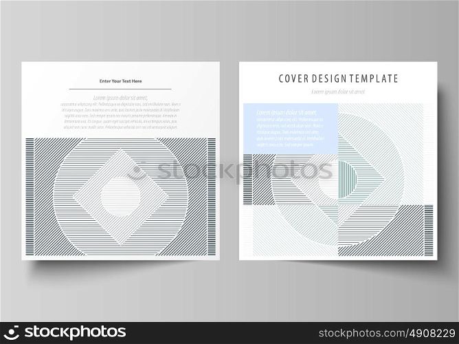 Business templates for square design brochure, flyer, booklet, report. Leaflet cover, abstract vector layout. Minimalistic background with lines. Gray color geometric shapes forming simple pattern.. Business templates for square design brochure, magazine, flyer, booklet or annual report. Leaflet cover, abstract flat layout, easy editable vector. Minimalistic background with lines. Gray color geometric shapes forming simple beautiful pattern.
