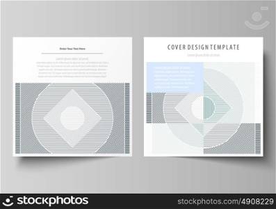 Business templates for square design brochure, flyer, booklet, report. Leaflet cover, abstract vector layout. Minimalistic background with lines. Gray color geometric shapes forming simple pattern.. Business templates for square design brochure, magazine, flyer, booklet or annual report. Leaflet cover, abstract flat layout, easy editable vector. Minimalistic background with lines. Gray color geometric shapes forming simple beautiful pattern.