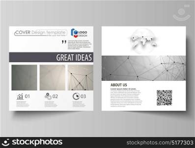 Business templates for square design brochure, flyer, booklet, report. Leaflet cover, abstract vector layout. Chemistry pattern, molecule structure on gray background. Science and technology concept.. Business templates for square design brochure, flyer, booklet, report. Leaflet cover, abstract vector layout. Chemistry pattern, molecule structure on gray background. Science and technology concept
