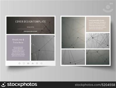 Business templates for square design brochure, flyer, booklet, report. Leaflet cover, abstract vector layout. Chemistry pattern, molecule structure on gray background. Science and technology concept.. Business templates for square design brochure, magazine, flyer, booklet or annual report. Leaflet cover, abstract flat layout, easy editable vector. Chemistry pattern, molecule structure on gray background. Science and technology concept.