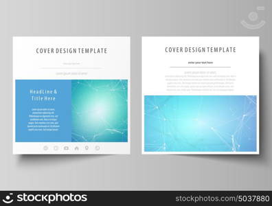 Business templates for square design brochure, flyer. Leaflet cover, abstract vector layout. Chemistry pattern, connecting lines and dots, molecule structure, medical DNA research. Medicine concept.. Business templates for square design brochure, magazine, flyer, booklet or annual report. Leaflet cover, abstract flat layout, easy editable vector. Chemistry pattern, connecting lines and dots, molecule structure, medical DNA research. Medicine concept.