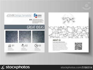 Business templates for square design brochure, flyer. Leaflet cover, vector layout. Chemistry pattern, molecular texture, polygonal molecule structure, cell. Medicine, science or microbiology concept.. Business templates for square design brochure, magazine, flyer, booklet or annual report. Leaflet cover, abstract flat layout, easy editable vector. Chemistry pattern, molecular texture, polygonal molecule structure, cell. Medicine, science, microbiology concept