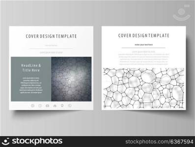 Business templates for square design brochure, flyer. Leaflet cover, vector layout. Chemistry pattern, molecular texture, polygonal molecule structure, cell. Medicine, science or microbiology concept.. Business templates for square design brochure, magazine, flyer, booklet or annual report. Leaflet cover, abstract flat layout, easy editable vector. Chemistry pattern, molecular texture, polygonal molecule structure, cell. Medicine, science, microbiology concept