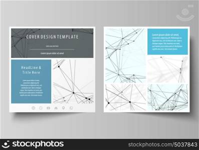 Business templates for square design brochure, flyer, report. Leaflet cover, vector layout. Chemistry pattern, connecting lines and dots, molecule structure on white, geometric graphic background.. Business templates for square design brochure, magazine, flyer, booklet or annual report. Leaflet cover, abstract flat layout, easy editable vector. Chemistry pattern, connecting lines and dots, molecule structure on white, geometric graphic background.